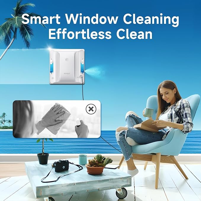 FMART W7 Window Robotic Vacuums 4000Pa Suction, Double-Sided Water Spray, Anti-Falling & Intelligent Edge Detection,Window Robotic Vacuums for Indoor/Outdoor High-Rise Windows