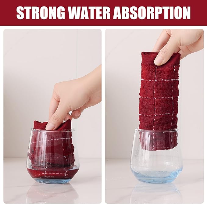 Homaxy 100% Cotton Terry Kitchen Dish Cloths, Ultra Soft and Absorbent Dish Towels for Kitchen, Suitable for Drying and Washing Dishes, 12 Pack, 12 x 12 Inches, Brick Red