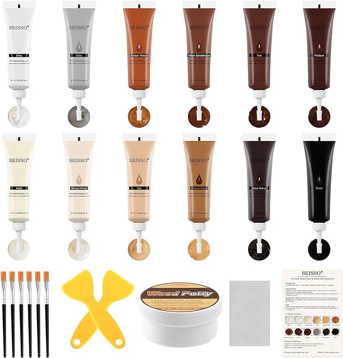 SEISSO Wood Furniture Repair Kit, Wood Putty Repair Fillers, Hardwood Laminate Floor Repair Kit, Restore Any Holes, Scratches, Cracks, Gouges for Wooden Floors, Cabinet, Cherry, Walnut