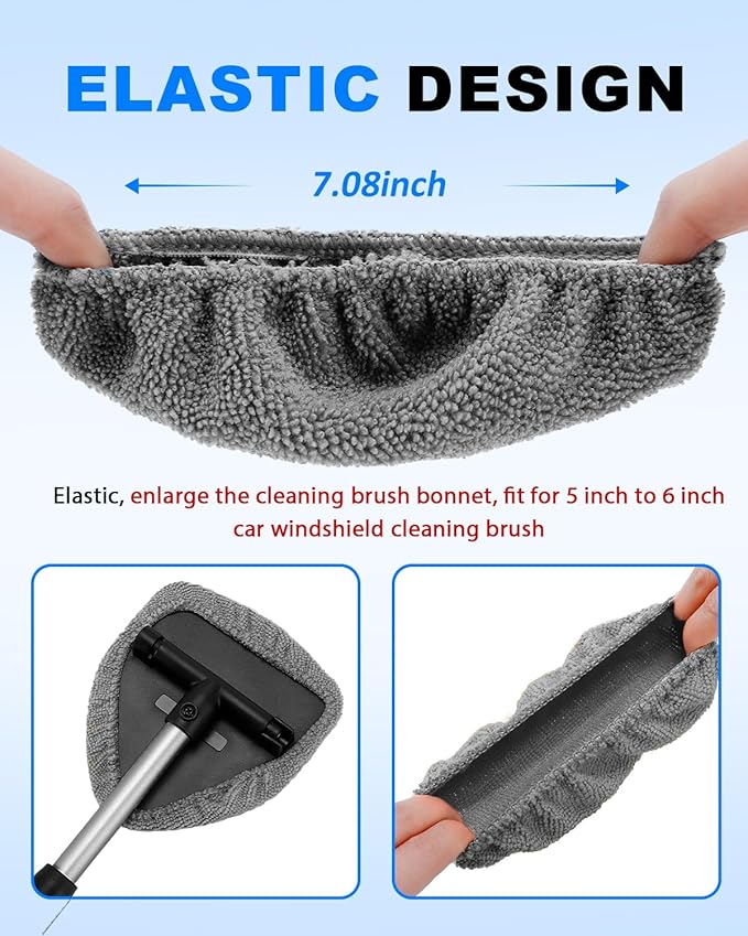 5 Pack Microfiber Windshield Cleaning Pads, Replacement Heads Cover for Windshield Cleaner Tools, Cleaning Tool Bonnets Fits Window Reach Tool, Washable & Reusable Handle Not Included (Grey)