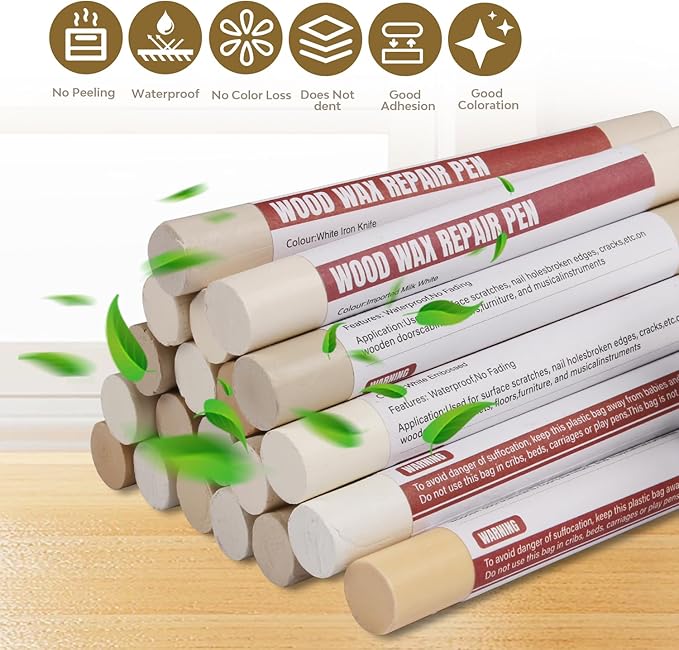 Wood Filler Sticks，20 Colors Wood Repair Wax Crayons Furniture Markers Touch up for Repairing Scratches, Scuffs, Cracks, Dings and Holes in Wood Floors, Cabinets, Furniture (Light Color Series)