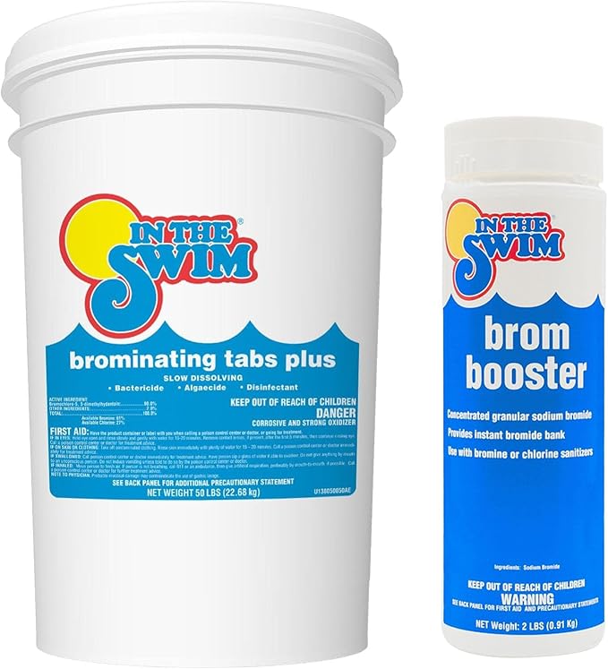 In The Swim Bromine Plus Tablets and Bromine Booster Bundle: 50 Pound Bucket of 1-inch Bromine Tablets and 2 Pound Brom Booster for Spas & Hot Tubs
