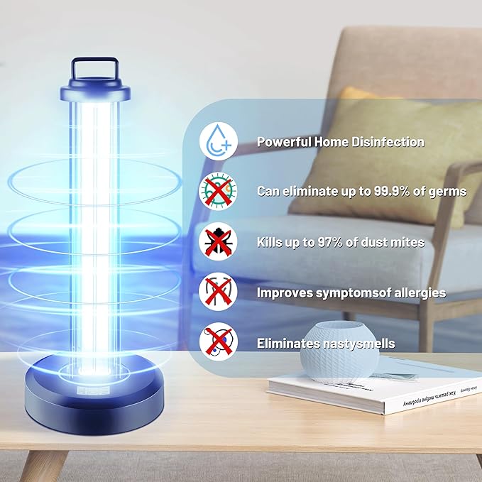 38W UV Sanitizer Light, Portable Ultraviolet Light with 3-Gear Timer, 110V, 99.99% UVC O-Zone Lamp for Home, Office, Hotel, School and Large Spaces