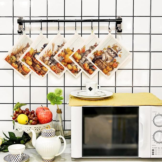 Morigins Fall Pumpkin Swedish Dishcloths for Kitchen 6 Pack Bunny Autumn Cellulose Sponge Cloths Non Scratch Reusable Paper Towels No Odor, Biodegradable and Reusable Kitchen Dish Rags