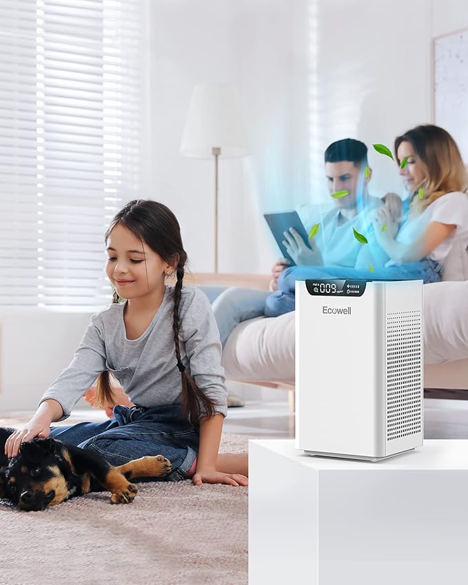 ECOWELL Air Purifiers for Home Large Room Up to 1185Ft² with Air Quality Monitor,Dual Sides Air Intake Air Purifier for Bedroom Office Living Room for Pets, Dust Smoke PoIIen Dander Smell EAP260