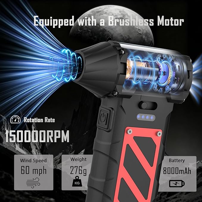 Electric Air Duster-Compressed Air Duster,60mph Wind Stepless Speed Canned Air for PC/Compute/Electronics/Home&Car Cleaning, 150000RPM Air Blower to Spray Air Can Dust Off Keyboard Cleaner (Black)