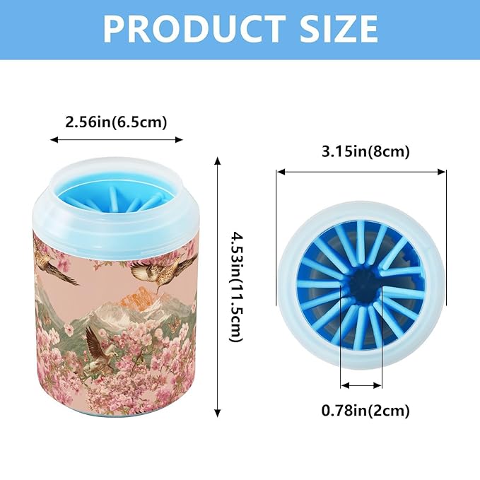 Dog Paw Cleaner Cups for Dogs Pets Foot Washer Paw Scrubber for Medium Small Cats Dogs Cute Cleaning Cup Pink Birds Cherry Mountains Flowers