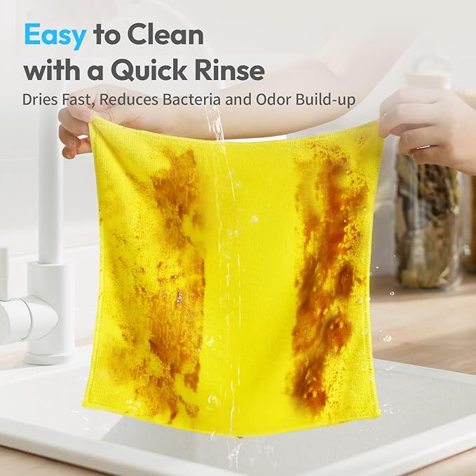 270GSM Microfiber Cleaning Cloth 12"X12" - 12 Pack 4 Color Assorted Lint Free Streak Free, Super Absorbent Reusable Multi Purpose Kitchen Towels for Cars