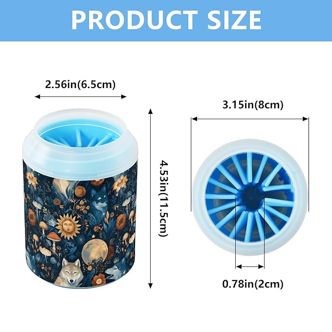Dog Paw Cleaner Cups for Dogs Pets Foot Washer Paw Scrubber for Medium Small Cats Dogs Cute Cleaning Cup Wolves Mushroom Flowers Blue
