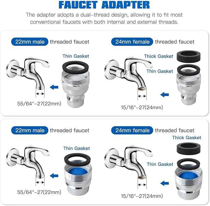 New Dishwasher Faucet Adapter Connector Attachment Fit for Frigidaire Kenmore LG GE Maytag Portable Dishwasher/Washing Machine to Sink -2 Pack