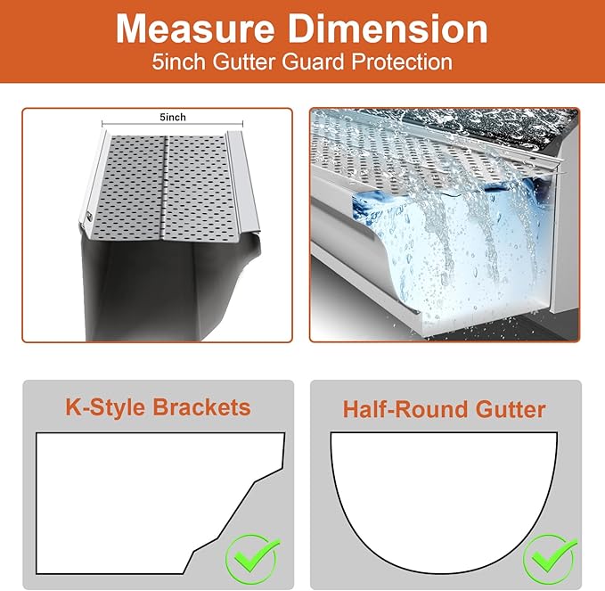 5 inch Gutter Guard, 13 Pack-52ft, Aluminum Rain Gutter Guard, DIY Leaf Filter Gutter Guard Protection Cover, Raptor Mesh Gutter Screen Cleaning Tools for Downspout, Roof, with Screws