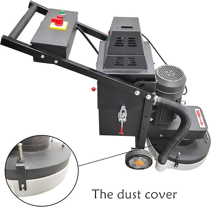 TECHTONGDA Concrete Floor Grinder Polisher 5 Head Grinding Base 14.9in Grinding Width with Built-in Dust Collection Fan for Construction Sites Industrial Workshops Garage 220v/4kW