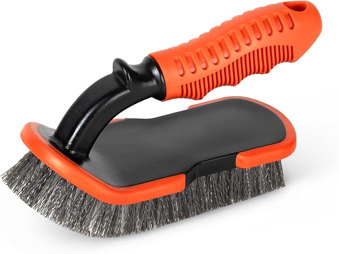 DecorRack 2 Pack Cleaning Brush, Heavy-Duty Scrub Brush with Ergonomic Handle for Floors, Tiles, Bathtubs, Grout, Decks, and Outdoor Surfaces (Orange, 2 Pack)
