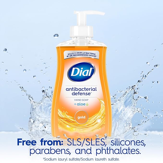 Dial Antibacterial Defense Liquid Hand Soap + Aloe, Gold Scent, 11 Fl Oz (Pack of 4), Dermatologist-Tested Hand Wash, Gentle Formula