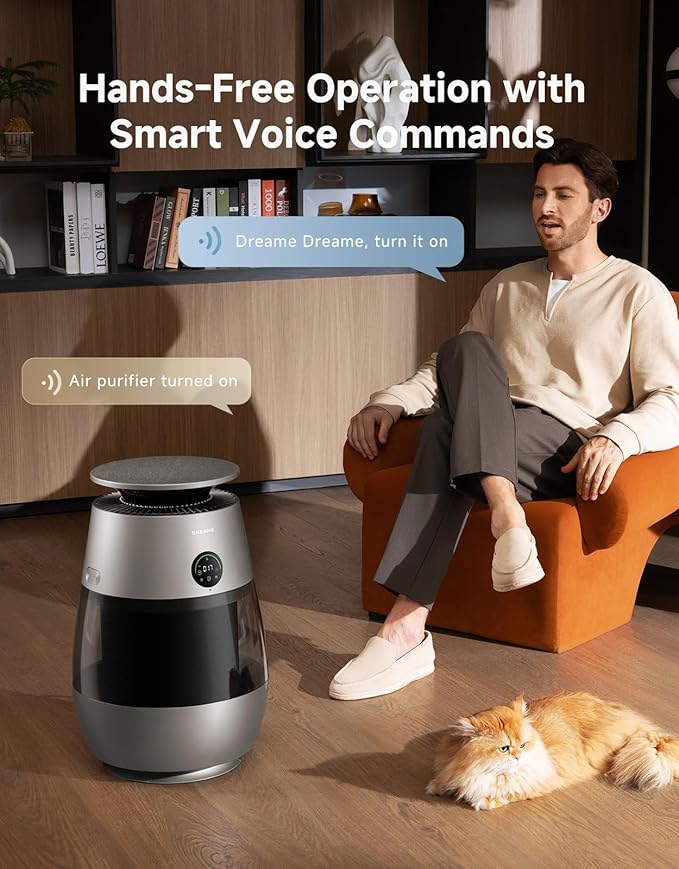 ‌Dreame Pet Air Purifier AP10 for Home Large Room, Cleans 5,386 ft² in One Hour, Smart Air Cleaner with 360° Visual Collection of Cat Hair, 3 Filters for Odor Purification, ‌Pet-Friendly Design, Grey