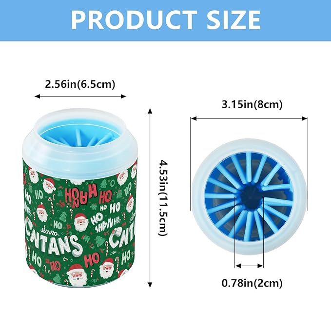 Dog Paw Cleaner Cups for Dogs Pets Foot Washer Paw Scrubber for Medium Small Cats Dogs Cute Cleaning Cup Green Christmas Santa Claus