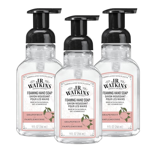J.R. Watkins Foaming Hand Soap with Pump Dispenser, Moisturizing Foam Hand Wash, Alcohol-Free and Cruelty-Free, Pamplemousse/Grapefruit, 9 fl oz, 3 Pack