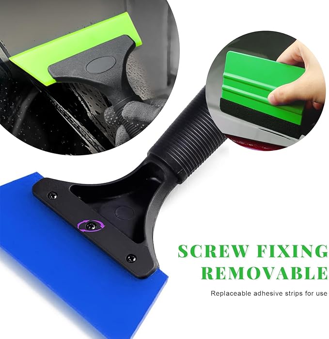 4 PCS Window Tint Kit Tools, Professional Vinyl Wrap Kit with Plastic Squeegee & Felt Squeegee, Universal Privacy Film Installation Tint Tools for Vehicle Glass Home (Blue+Green)