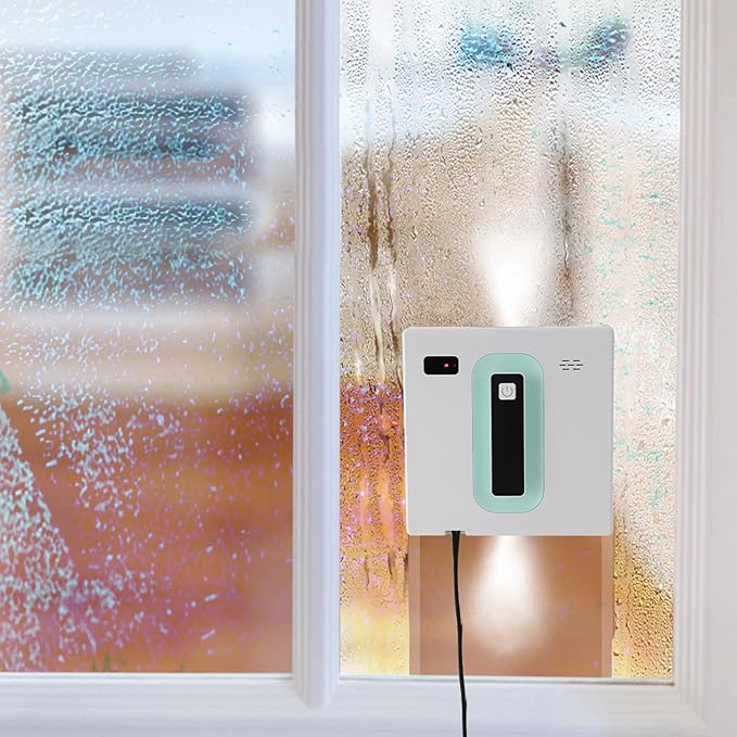 Automatic Window Vacuum Cleaner, 1.69Oz Window Cleaning Robot Cordless Robot Window Cleaner Machine for Homes and Office Buildings 8.5 x 8.5 x 2.7 Inch White + Light Green
