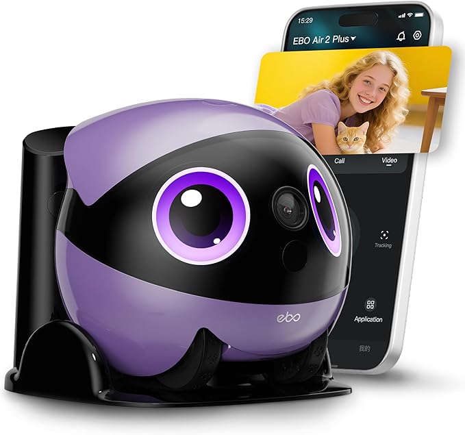 Enabot EBO Air 2 Plus FamilyBot 3K Home Camera Robot: Indoor Camera, Movable Robot Companion, 2-Way Video, AI Chat Mode, Auto-Recharge, Long Battery Life, Custom Facial Image, Night Vision
