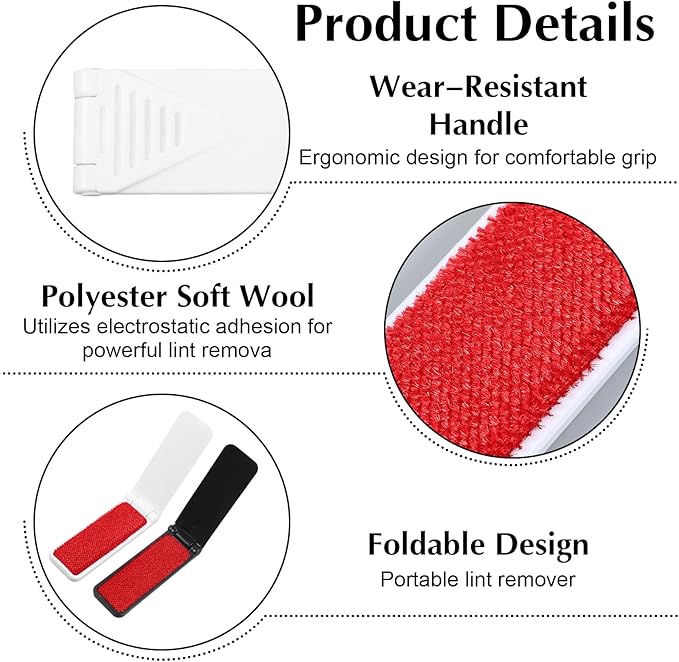 4 Pcs Mini Lint Brush, Portable Lint Brushes, Travel Foldable Lintbrush for Clothes, Portable Foldable LintBrushes for Clothes, Pet Hair Remover, Cleaning Fluff