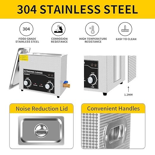 Commercial Ultrasound Cleaning Machine with Knob, 3L Professional Ultrasonic Cleaner, 40kHz with Heater and Timer for Tools, Jewelry, Watches, Glasses, Dentures, and Small Metal Parts