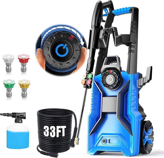 5000 PSI Adjustable Electric Pressure Washer, 2025 New Power Washer Pressure Adjustable (2500PSI-5000PSI) with 33ft Pressure Hose, 4 Nozzle and Detergent Tank for Cars, Upgraded 7050