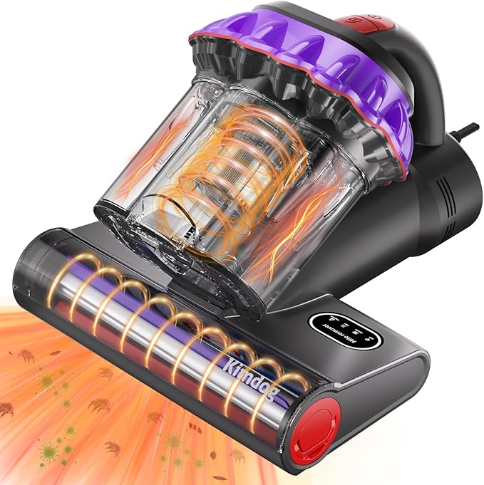 Mattress Vacuum Cleaner - 16Kpa Bed Vacuum with 253.7nm UV-C Light, 140°F Heat Ultrasonic & Hepa Filter, 500W Handheld Couch Cleaner with 3L Dust Cup for Pet Carpet Sofa Hair (D-Purple/Corded)