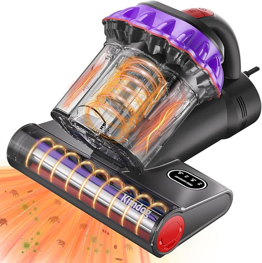 Mattress Vacuum Cleaner - 16Kpa Bed Vacuum with 253.7nm UV-C Light, 140°F Heat Ultrasonic & Hepa Filter, 500W Handheld Couch Cleaner with 3L Dust Cup for Pet Carpet Sofa Hair (D-Purple/Corded)