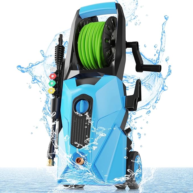 Pressure Washer 5000 PSI,2.8 GPM Power Washer with Foam Cannon,Portable Cleaner with 33ft Hose Reel,4 Nozzle Tips,and Soap Bottle for Cars/Home/Driveways/Patios/Decks/Fences(Light Green)