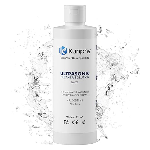 kunphy Jewelry Cleaner Solution -Ultrasonic Cleaner Solution for Gold, Silver, Platinum Diamonds and Non-Porous Precious & Semi-Precious Jewelry 4 oz(120ml)