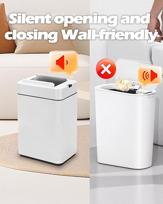ELPHECO Bathroom Trash Can with Lid 2.6 Gallon Smart Trash Can Slim Motion Sensor Garbage Can Automatic Stainless Steel Wastebasket Bathroom Decor for Bedroom Office Toilet White