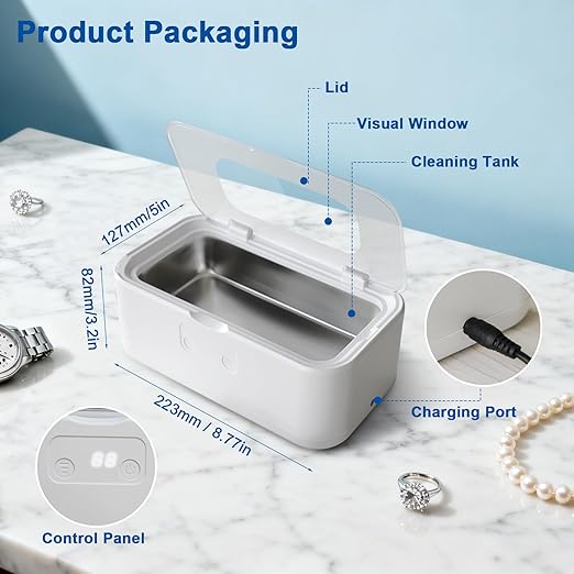 Ultrasonic Jewelry Cleaner, 27oz Large Capacity 49KHz Ultrasonic Cleaner Machine, Ultra-Quiet with 5 Cleaning Modes, Digital Timer, Stainless Steel Tank for Jewelry, Eyeglasses, Watches, Dentures