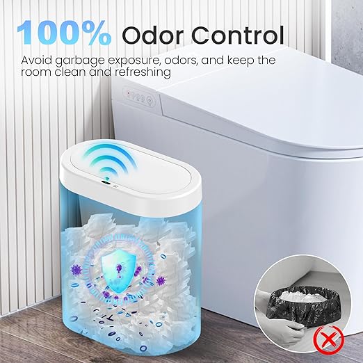 3 Pack 5 Gallon Bathroom Trash Can with Lid, Automatic Motion Sensor White Trash Can, Touchless Slim Waterproof Garbage Bin for Kitchen, Bedroom, Office, and Bathroom