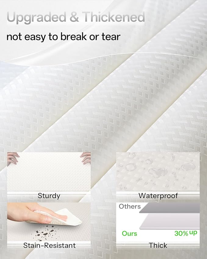 Shelf and Drawer Liner for Kitchen Cabinet, Non-Adhesive 12in x 120in Waterproof Contact Paper Refrigerator Liners Thickened Durable EVA Material Non Slip Mat for Dresser Cupboard Pantry Protector