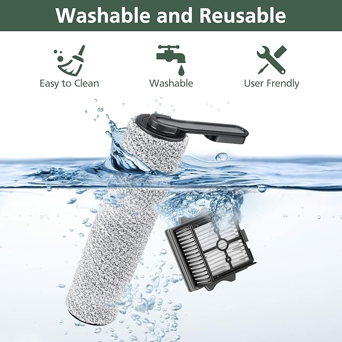【Only S5 Combo】Brush Roller Replacement Parts for Tineco Floor ONE S5 Combo Cordless Wet Dry Vacuum Cleaner, 2 Brush Rollers + 2 Vacuum HEPA Filters (Only Fit S5 COMBO)