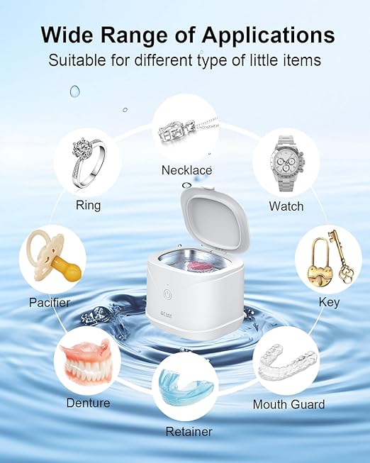 BCOM Ultrasonic Retainer Cleaner, Retainer Cleaner Machine 46kHz, Professional Portable Ultrasonic Jewelry Cleaner for Dental Retainer Pod, Mouth Guard, Watch, Ring, Jewelry,Perfect for Xmas Gift