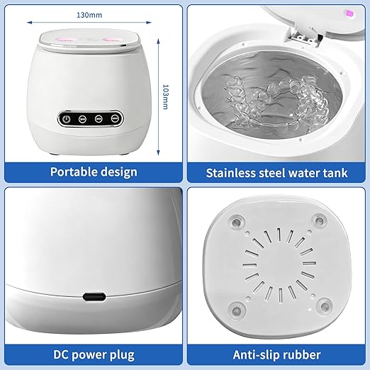 Upgraded 2026 Ultrasonic Retainer Cleaner Machine, 45kHz Ultrasonic Denture Cleaner with 3-Timer Modes (3/5/10 Min), Suitable for Dentures, Night Guards, Aligners, Brushes, Jewelry-150ml Capacity