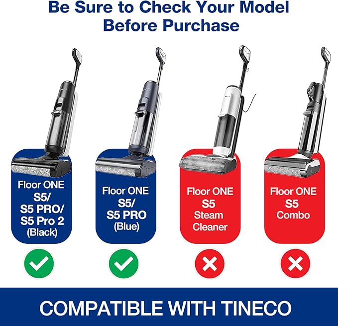 S5 Roller Brush and HEPA Vacuum Filter Replacement for Tineco Floor ONE S5, S5 Pro, S5 Pro 2, S5 Blue Smart Cordless Wet Dry Vacuum Cleaner Replacement Parts Include 2 HEPA Filters, 2 Brush Rollers