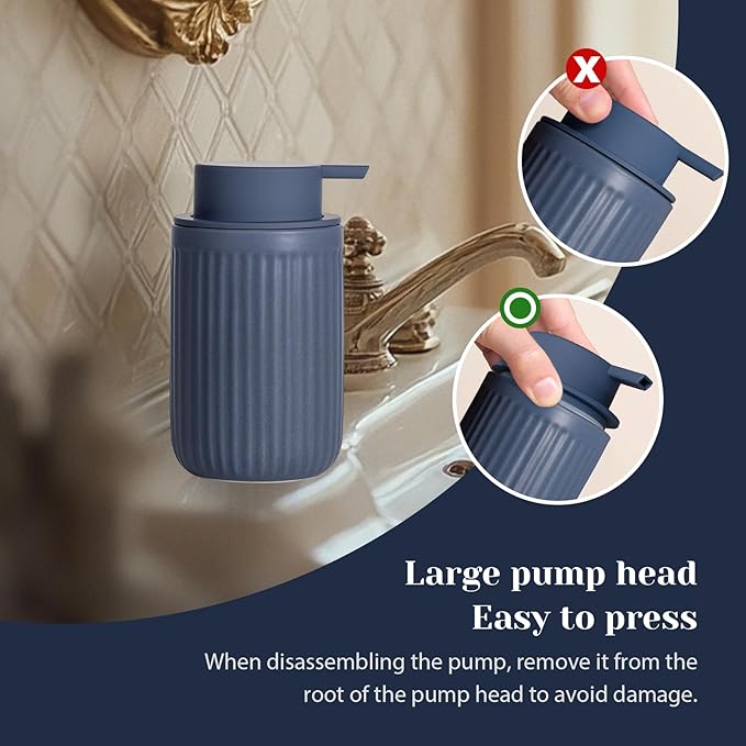 INGOFIN Ceramic Foaming Soap Dispenser - 12oz Foam Hand Soap Dispenser Bathroom, Modern Refillable Dish Dispenser with Pump for Kitchen, Matte Blue