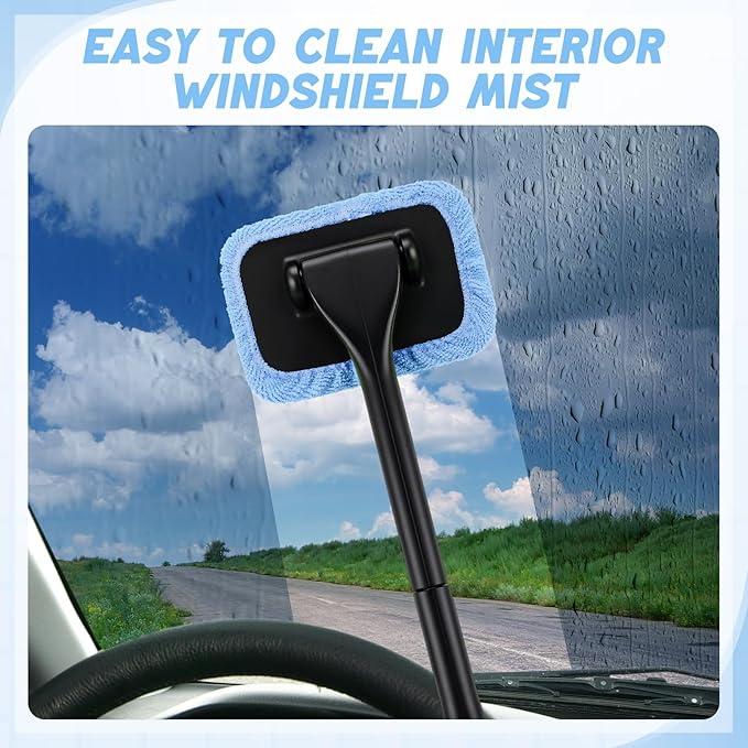 8 Pcs Car Windshield Cleaner Tool Kit with Removable Handle, Microfiber Towel Pads, Brush, Empty Spray Bottle for Auto Glass Wiper Suvs Rvs & Home Windows(Light Blue)