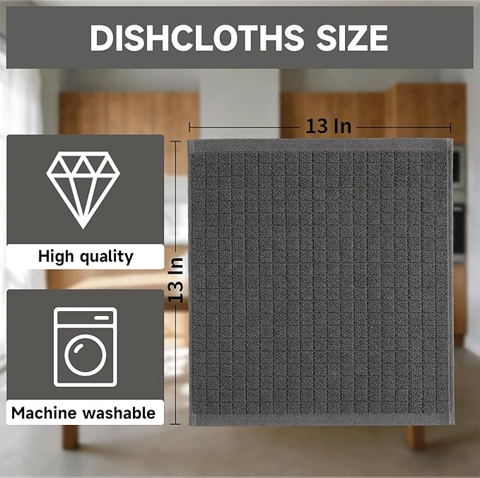 100% Cotton Kitchen Dish Cloths Set (8 Pack) – 13 x 13 Inches Ultra Soft Absorbent Dish Towels for Washing Dishes Scrubbing Dish Cloths Sets