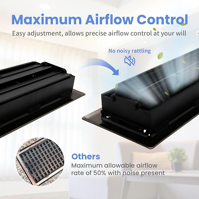 2x12 Inches 2 Pack Heavy Duty Walkable Floor Register Easy Adjust Air Supply Lever Floor Vents - Seattle Design - Vent Cover for Home Floor - Matte Black