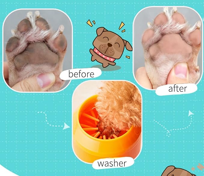 Dog Paw Cleaner for Dogs Large/Petite Paw Washer Easy to Use & Clean Portable Dog Paw Cleaner Cup Dog Foot Washer with Silicone Washers (M, Orange)