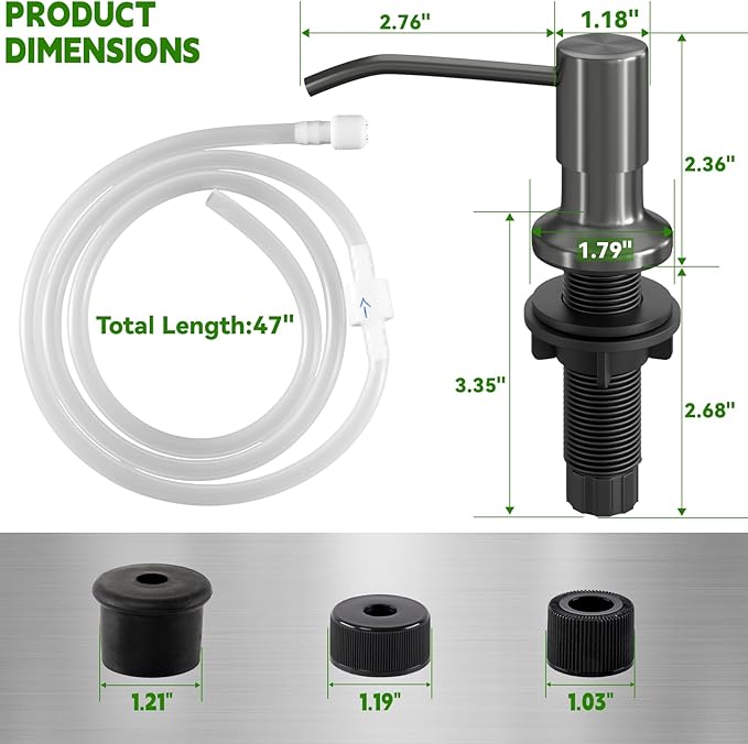 Kitchen Sink Soap Dispenser, Built in SoapDispenser, 47" Extension Tube kit, Counter Lotion Dispenser Pump, No Need More Refills (Gray)