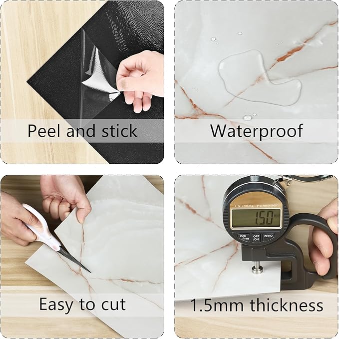Gray/White Marble Vinyl Flooring Peel and Stick Floor Tile 12''x12'' Waterproof Flooring Planks Self Adhesive Thick Sticky Tiles for Kitchen Bathroom Stick on Floor Tile for Bedroom Basement 16-Sheets