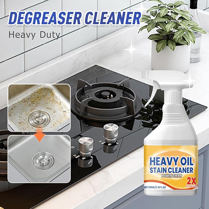 Kitchen Heavy Oil Cleaner Spray,100ML All Purpose Kitchens Heavy Oil Cleaning Agent, Grease Remover, , Multipurpose Kitchen Cleaner Spray for Countertops,stovetop , Ovens and Appliances (100ML-2PC)