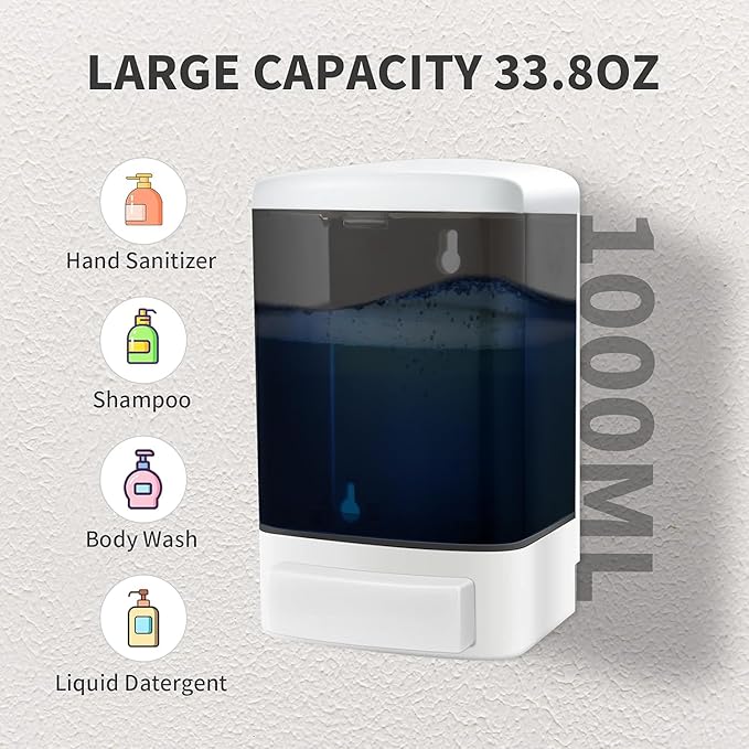 Manual Soap Dispenser 33oz Wall Mount Commercial Hand Soap Dispenser for Bathroom, Kitchen, Refillable Shampoo & Conditioner Dispenser for Liquid Gel