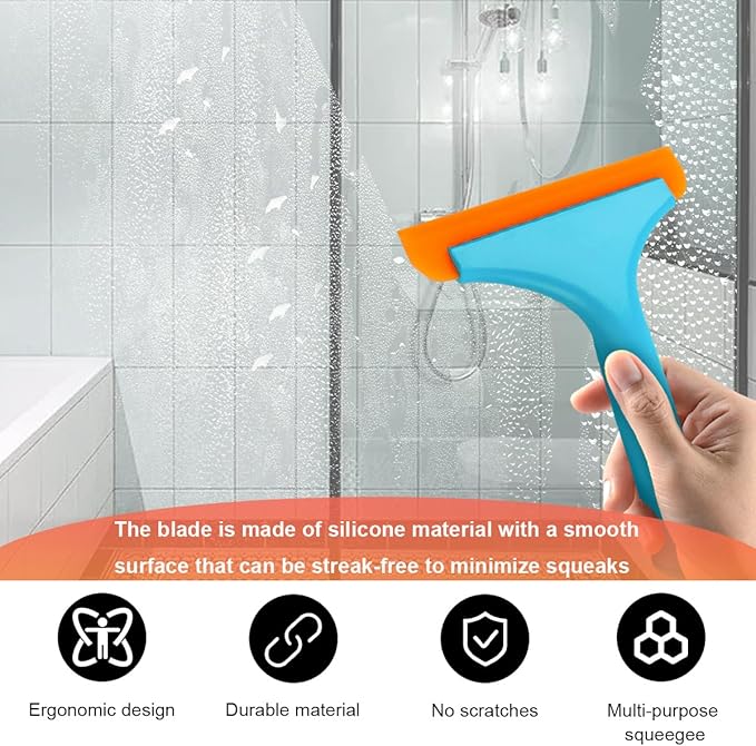 Small Silicone Window Squeegee, 5.9 Inch Car Windshield Water Blade Squeegee with Non-Slip Handle, All-Purpose Cleaning Squeegee for Car Windshield, Window, Mirror (Blue)