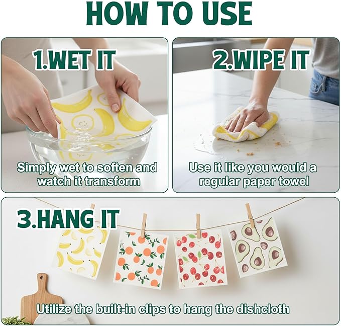 Lsnisni Swedish Dishcloths for Kitchen, 6 Pack Swedish Dish Cloths, Reusable Paper Towels, Washable Kitchen Cloth, 100% Biodegradable, Super Absorbent, Quick Drying